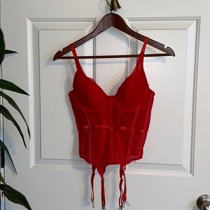Red lace and mesh bustier